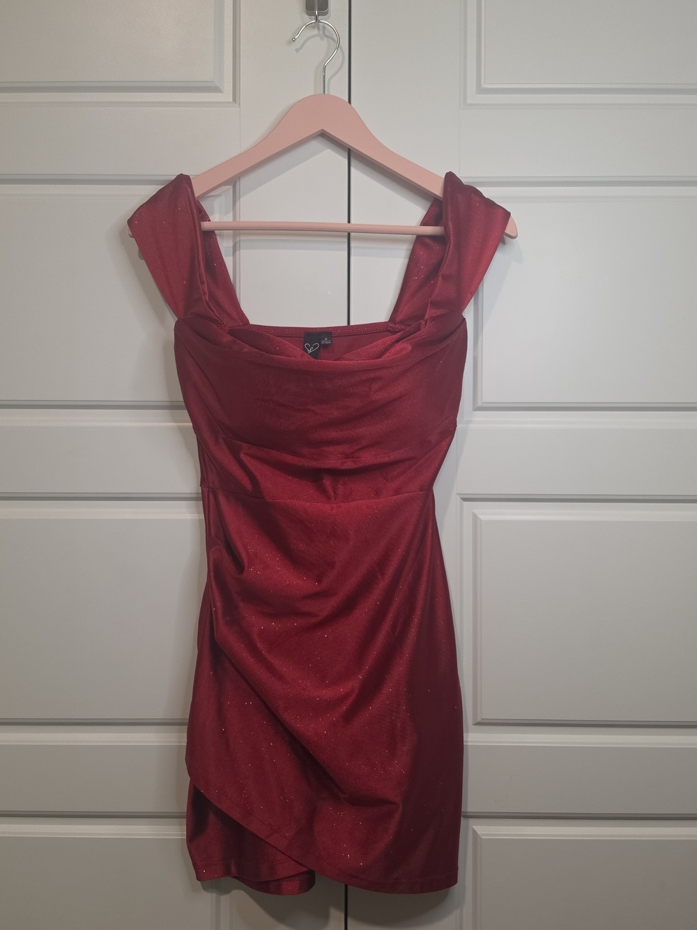 Windsor Red Sparkle Cowl Neck Mini Dress Size Small
